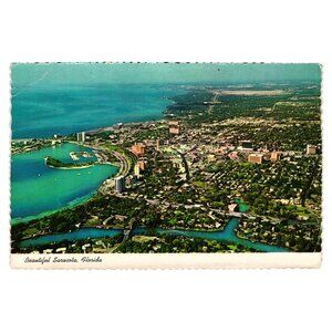 Vintage Postcard Coastline Sarasota Florida Aerial View Scalloped Edge Vacation